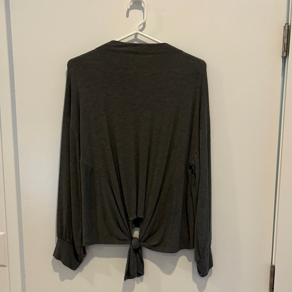 Amour Vert Charcoal Long Sleeve Top with Knot in Front